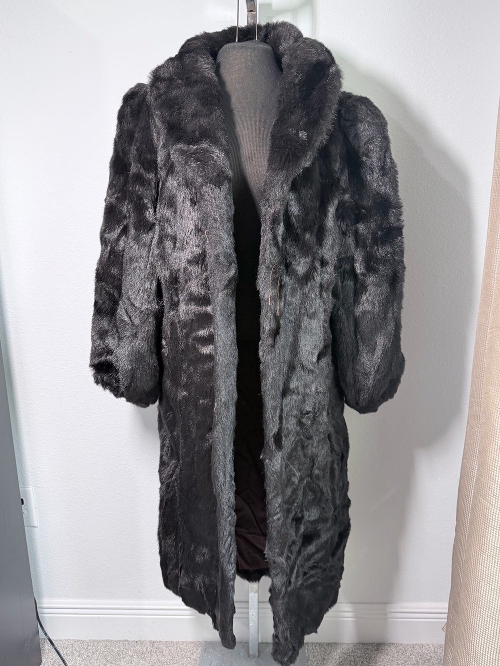 Vintage Long Black Faux Fur Coat - Outerlayers made in USA